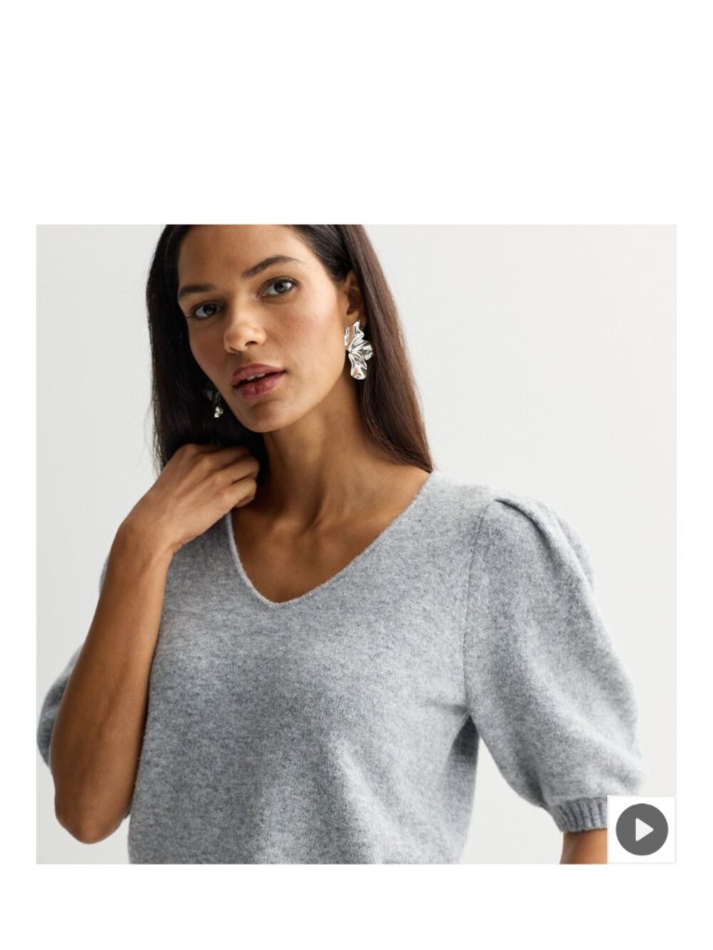 NWT Nine West V-Neck Puff Sleeve Sweater Top Light Blue